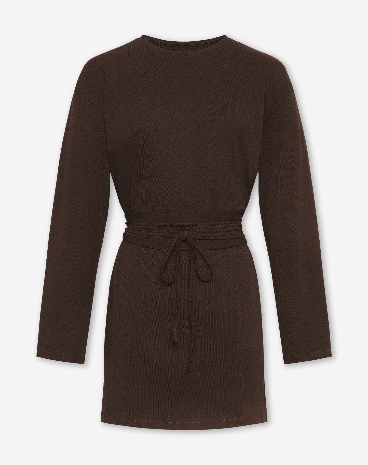 BELTED LONG SLEEVE TEE DRESS DONKERBRUIN