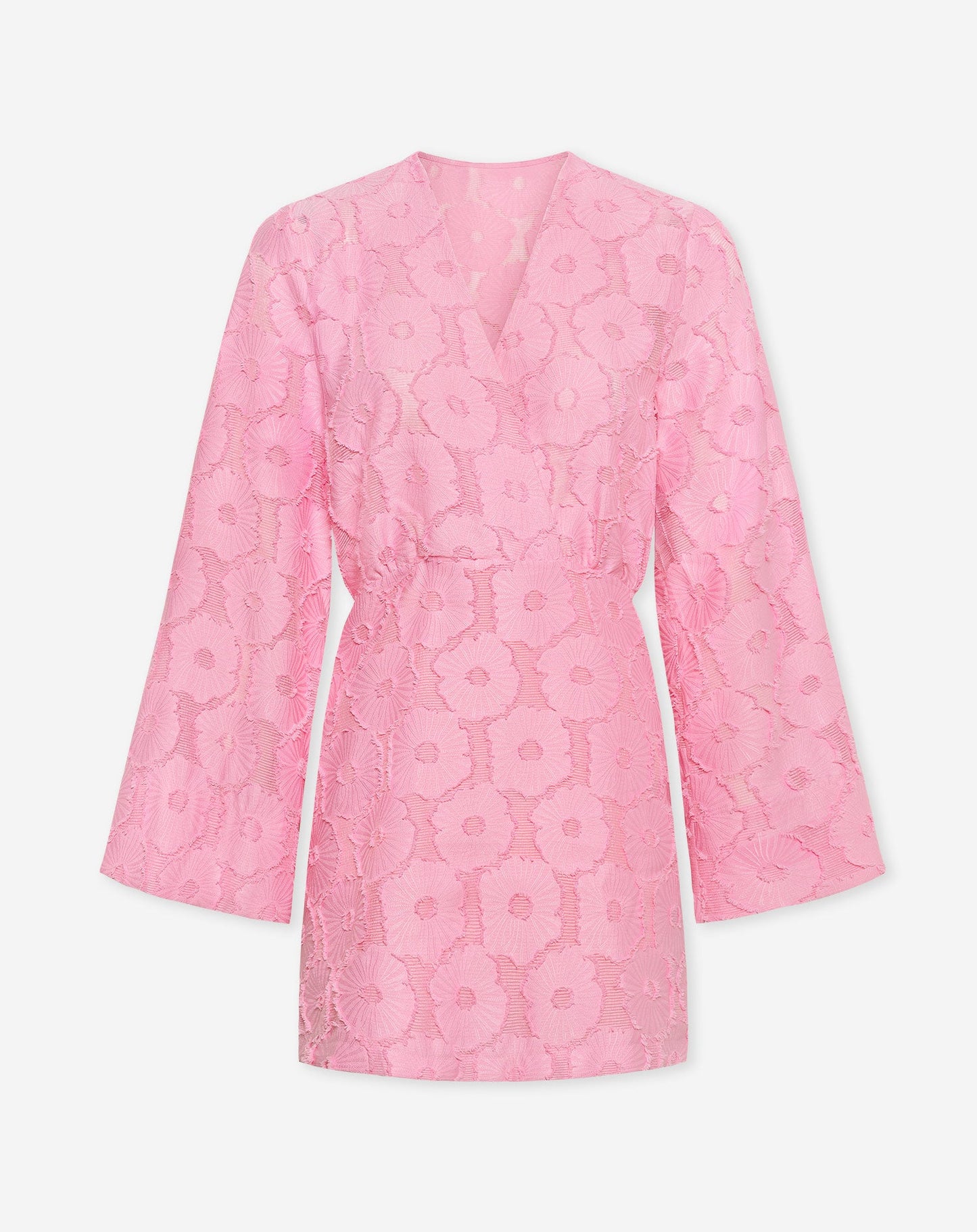 FLUFFY FLOWER JACQUARD KIMONO DRESS ROZE