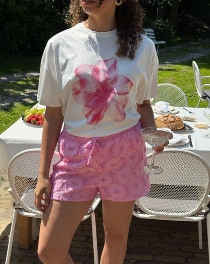 FLUFFY FLOWER JACQUARD SHORTS ROZE