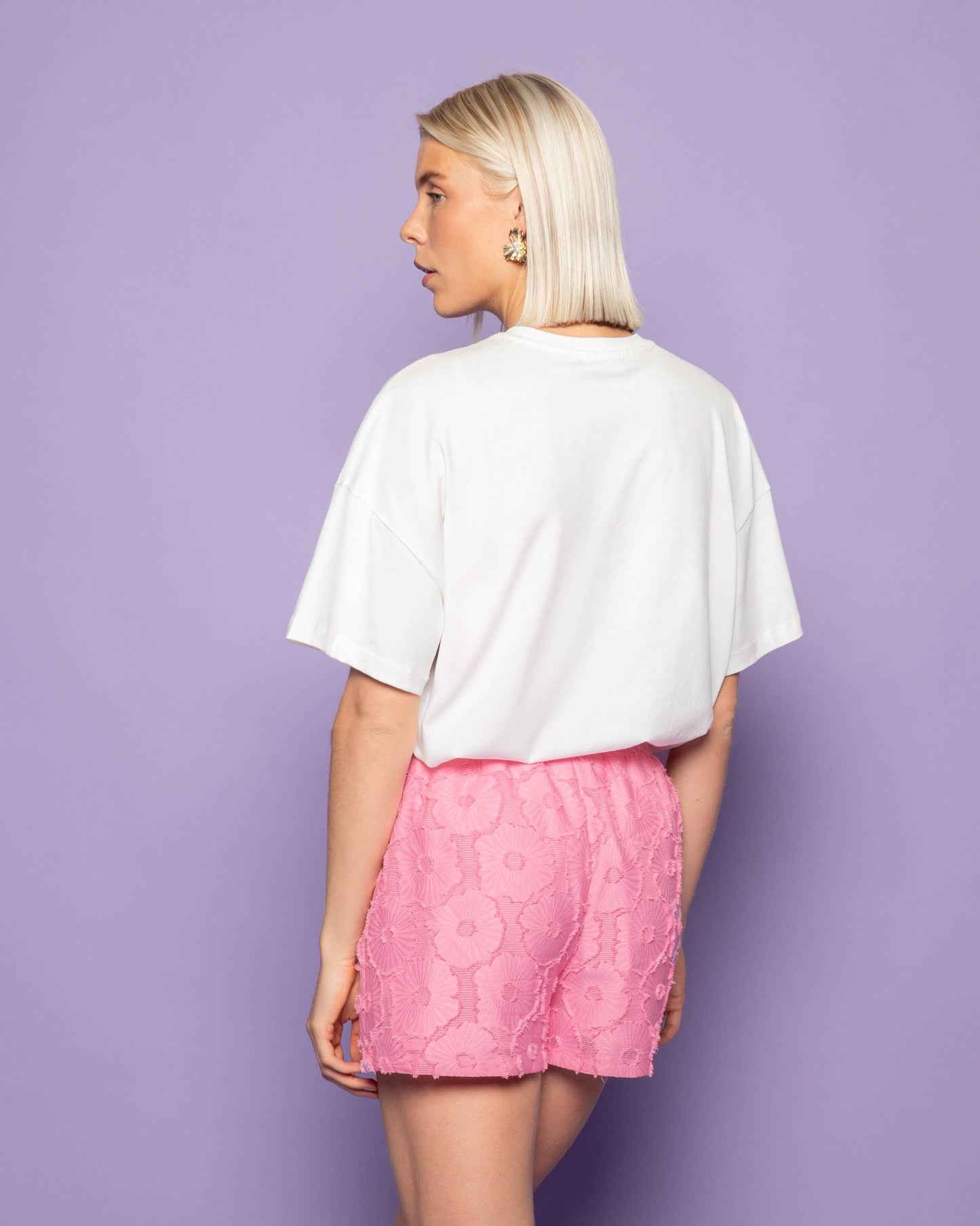FLUFFY FLOWER JACQUARD SHORTS ROZE