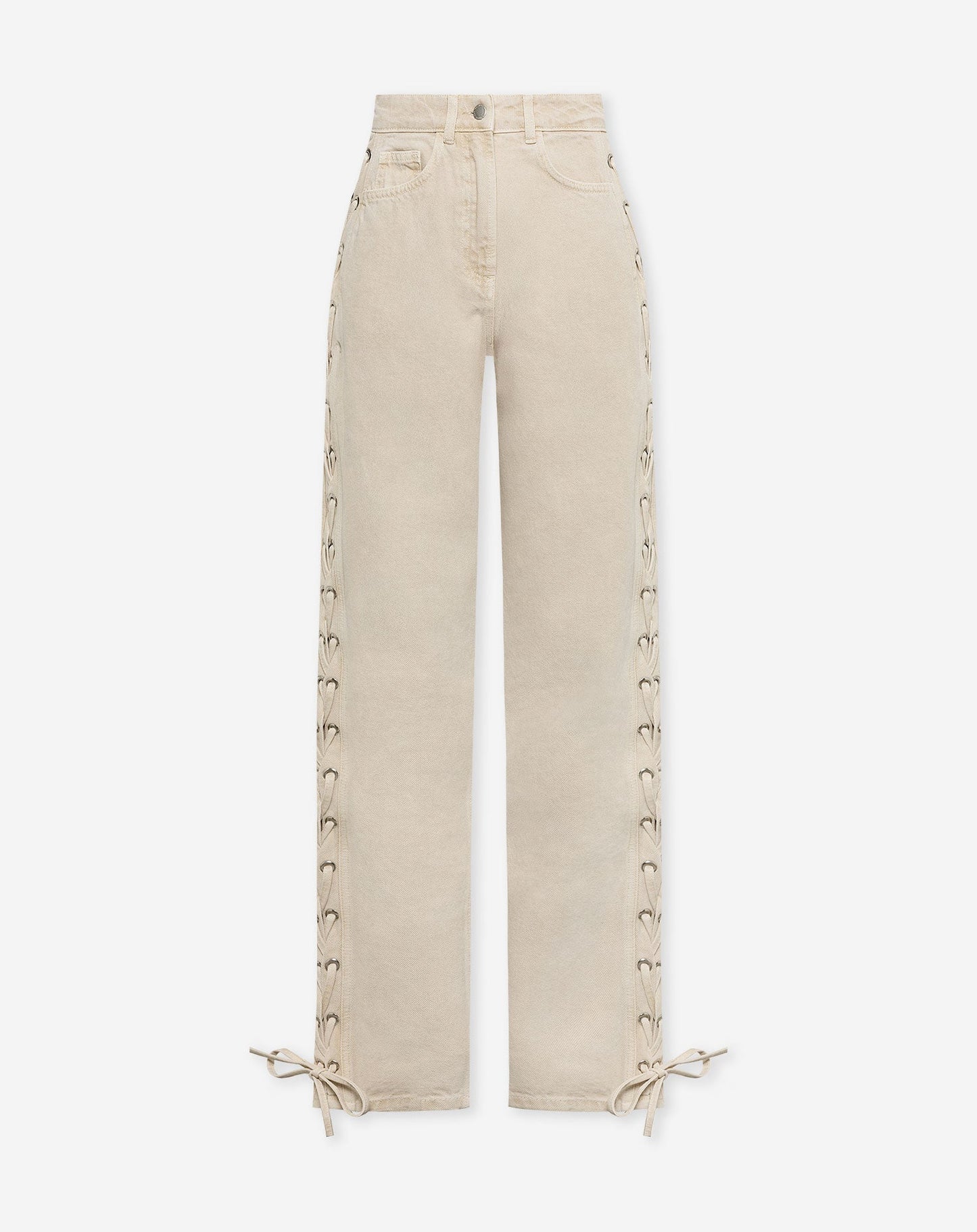 SIDE LACE UP JEANS BEIGE