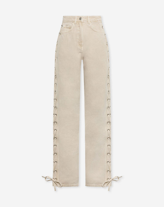 SIDE LACE UP JEANS BEIGE