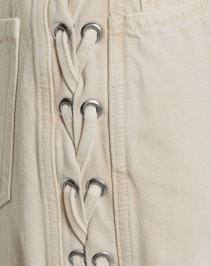 SIDE LACE UP JEANS BEIGE