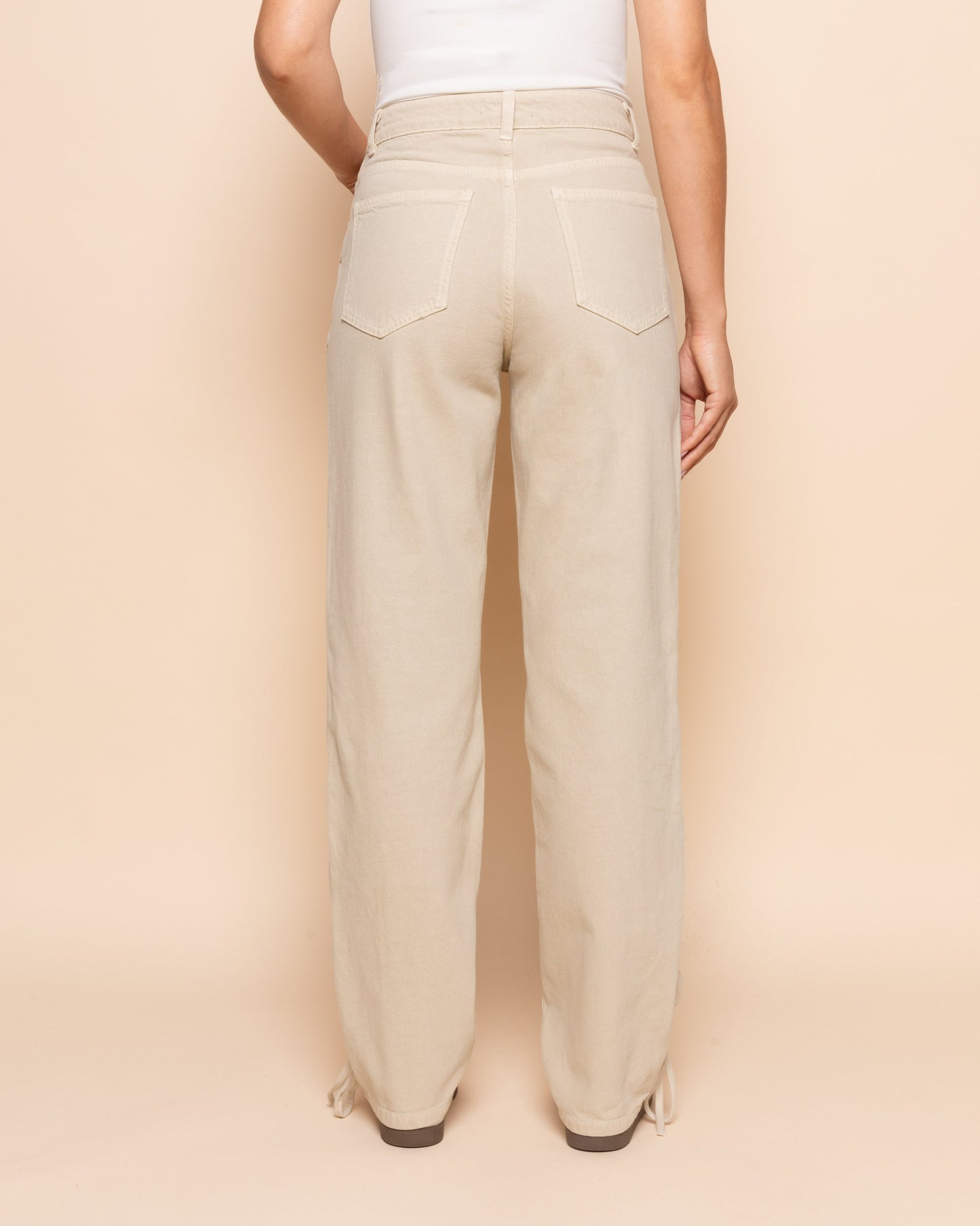 SIDE LACE UP JEANS BEIGE