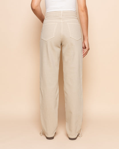 SIDE LACE UP JEANS BEIGE