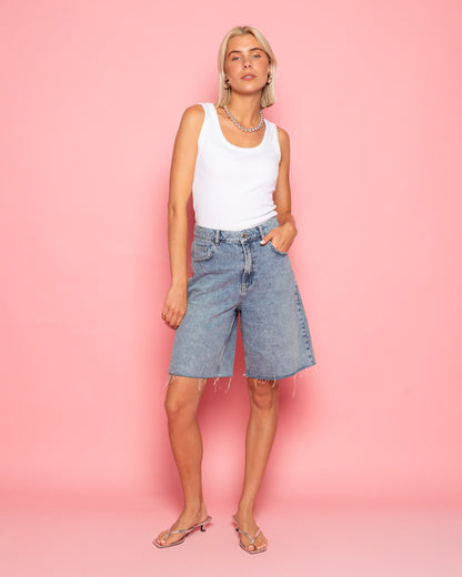 BAGGY DENIM JORT MID BLAUW