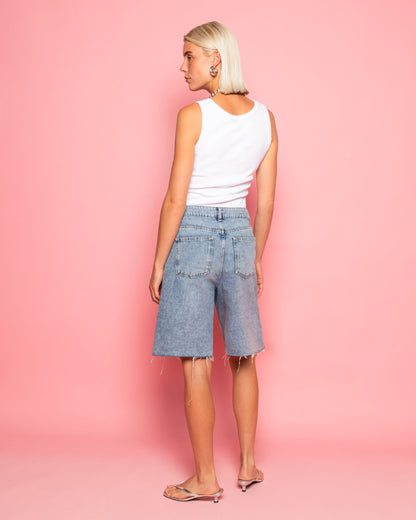 BAGGY DENIM JORT MID BLAUW