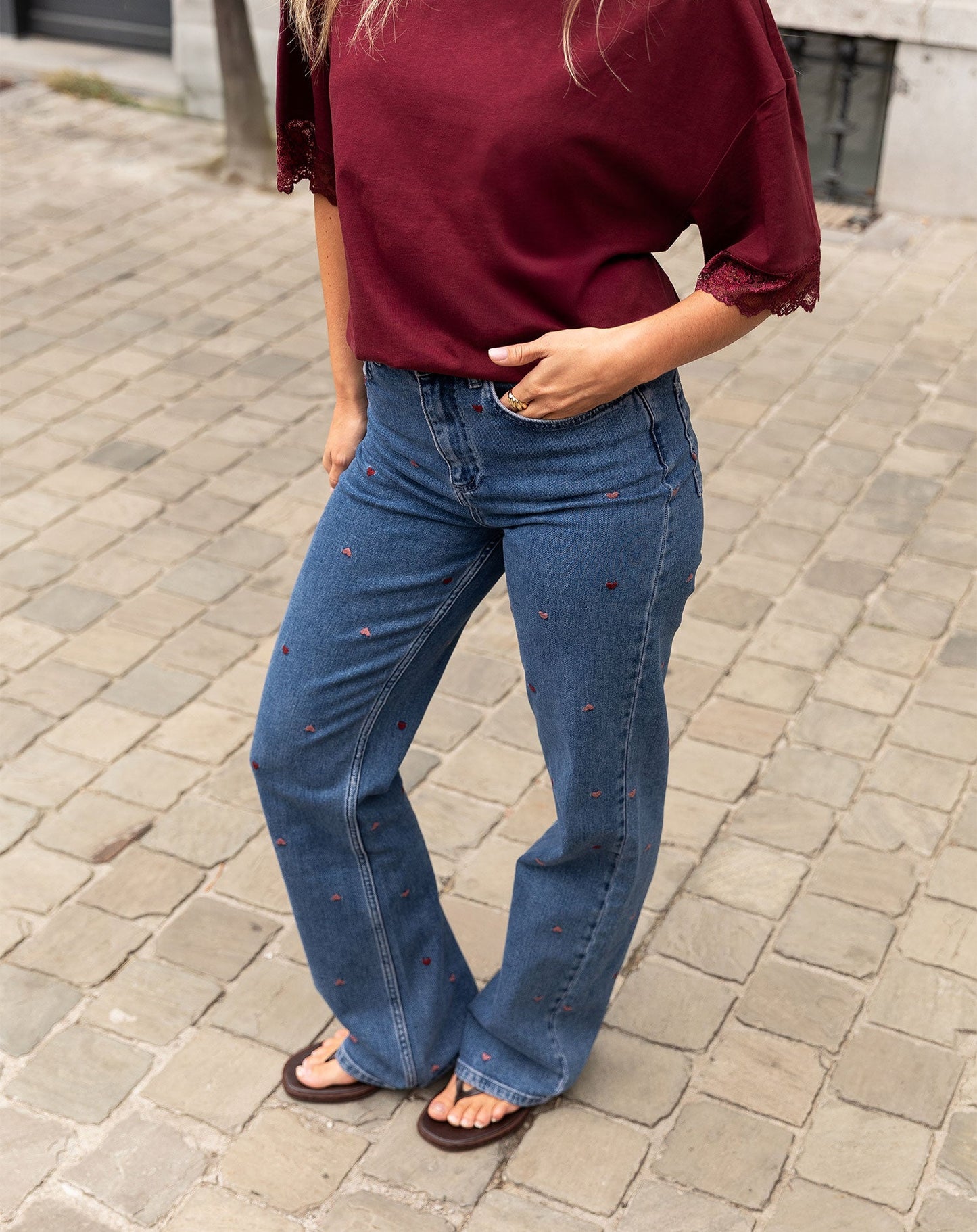HEART MIX BOOTCUT JEANS ROOD