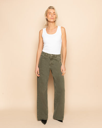 SIERRA WIDE LEG JEANS OLIJFGROEN