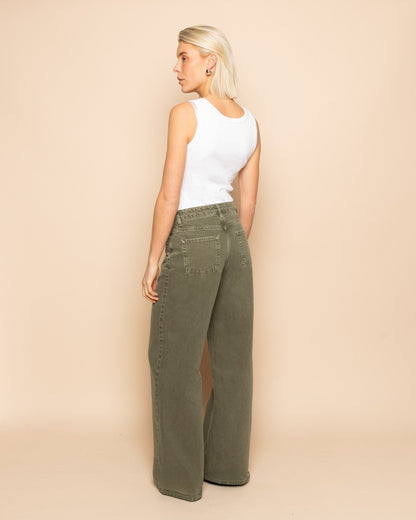 SIERRA WIDE LEG JEANS OLIJFGROEN