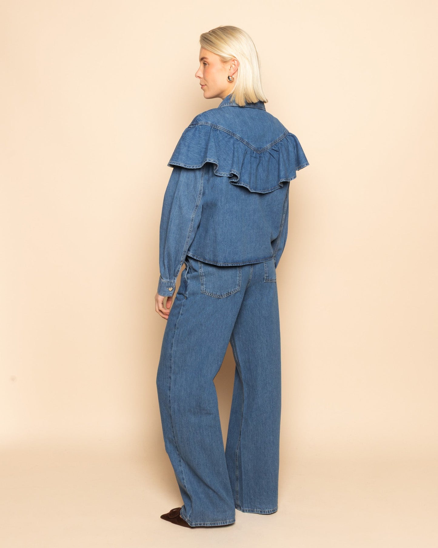 FLOWY DENIM WIDE LEG JEANS MID BLAUW