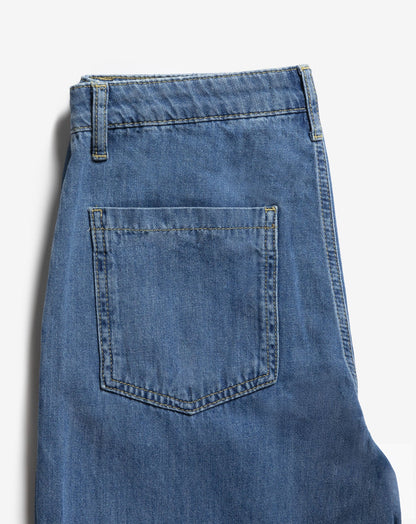 FLOWY DENIM WIDE LEG JEANS MID BLAUW