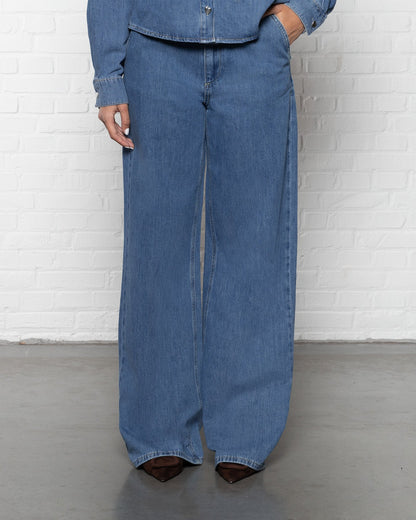 FLOWY DENIM WIDE LEG JEANS MID BLAUW