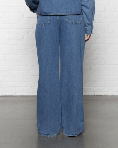 FLOWY DENIM WIDE LEG JEANS MID BLAUW