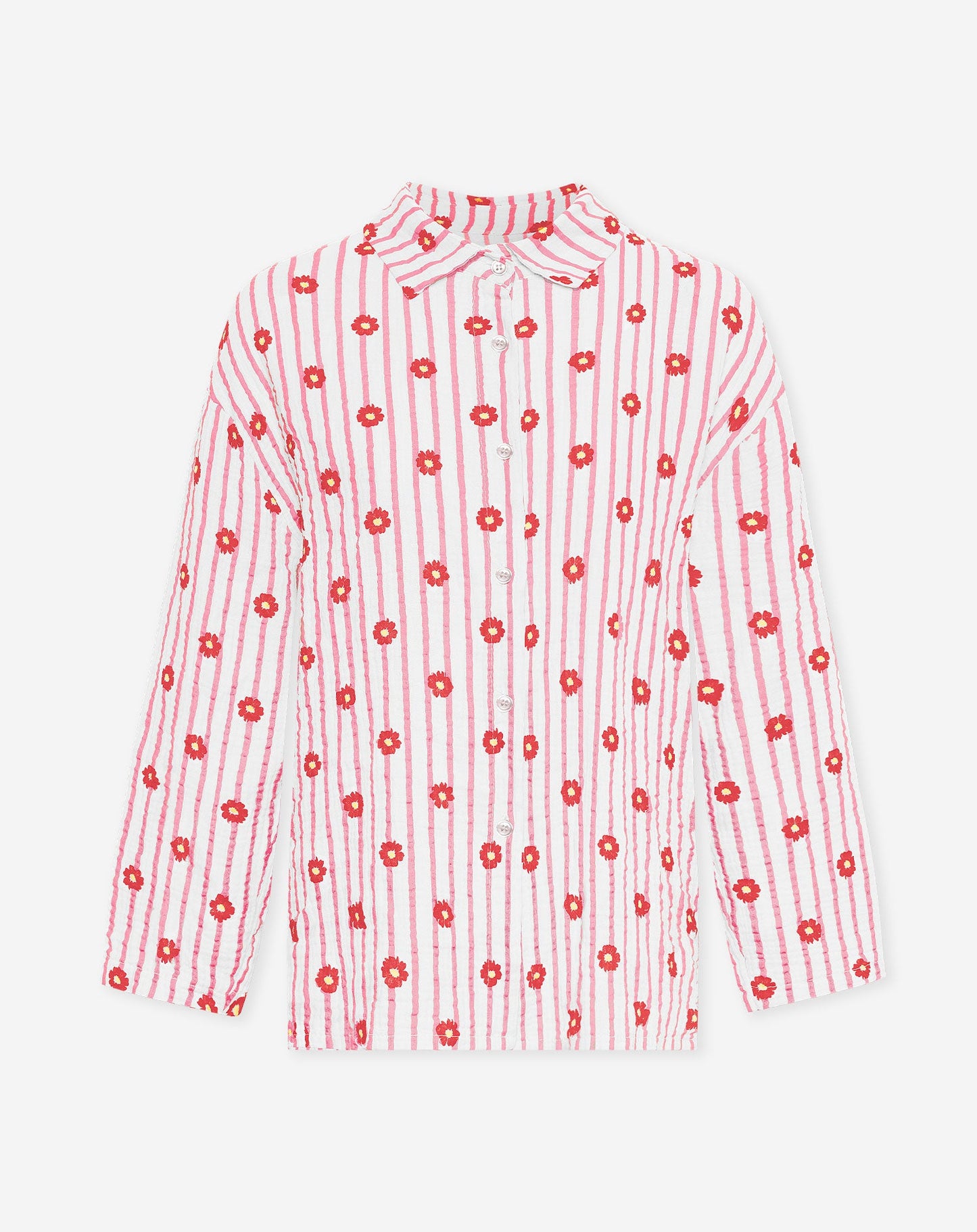 FLOWER STRIPE MOUSSELINE BLOUSE ROZE