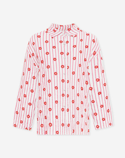 FLOWER STRIPE MOUSSELINE BLOUSE ROZE