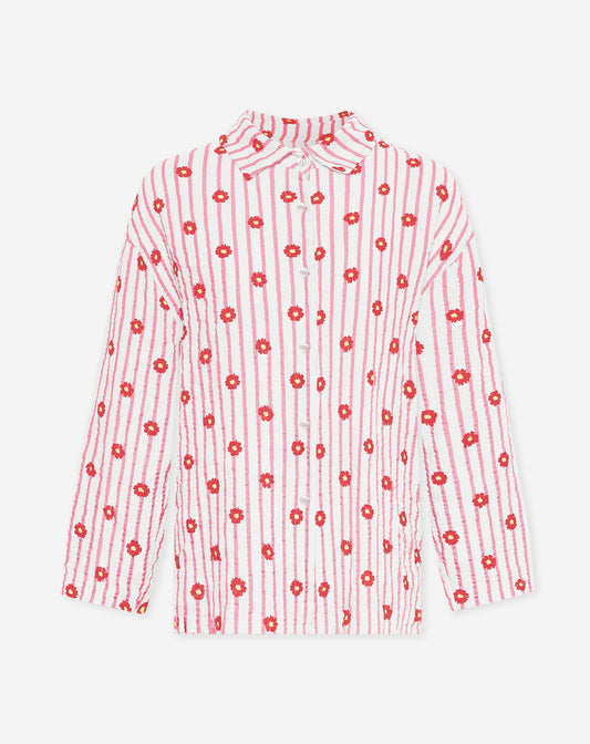 FLOWER STRIPE MOUSSELINE BLOUSE ROZE