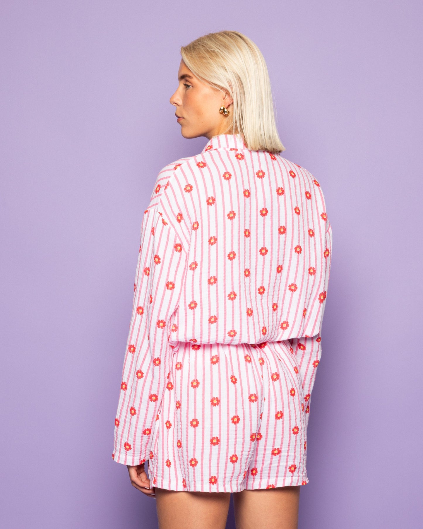 FLOWER STRIPE MOUSSELINE BLOUSE ROZE