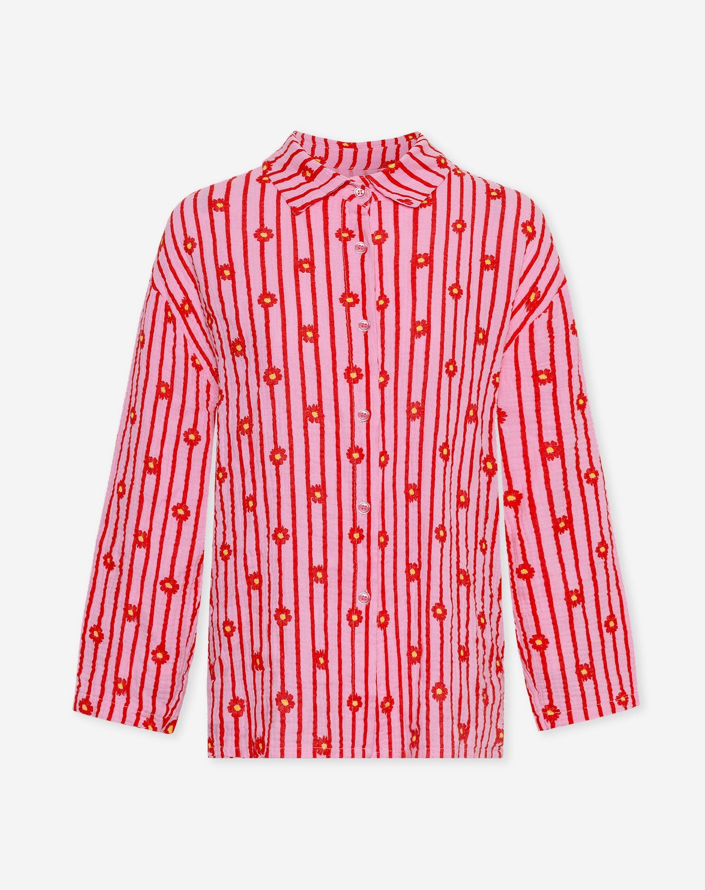 FLOWER STRIPE MOUSSELINE BLOUSE ROOD