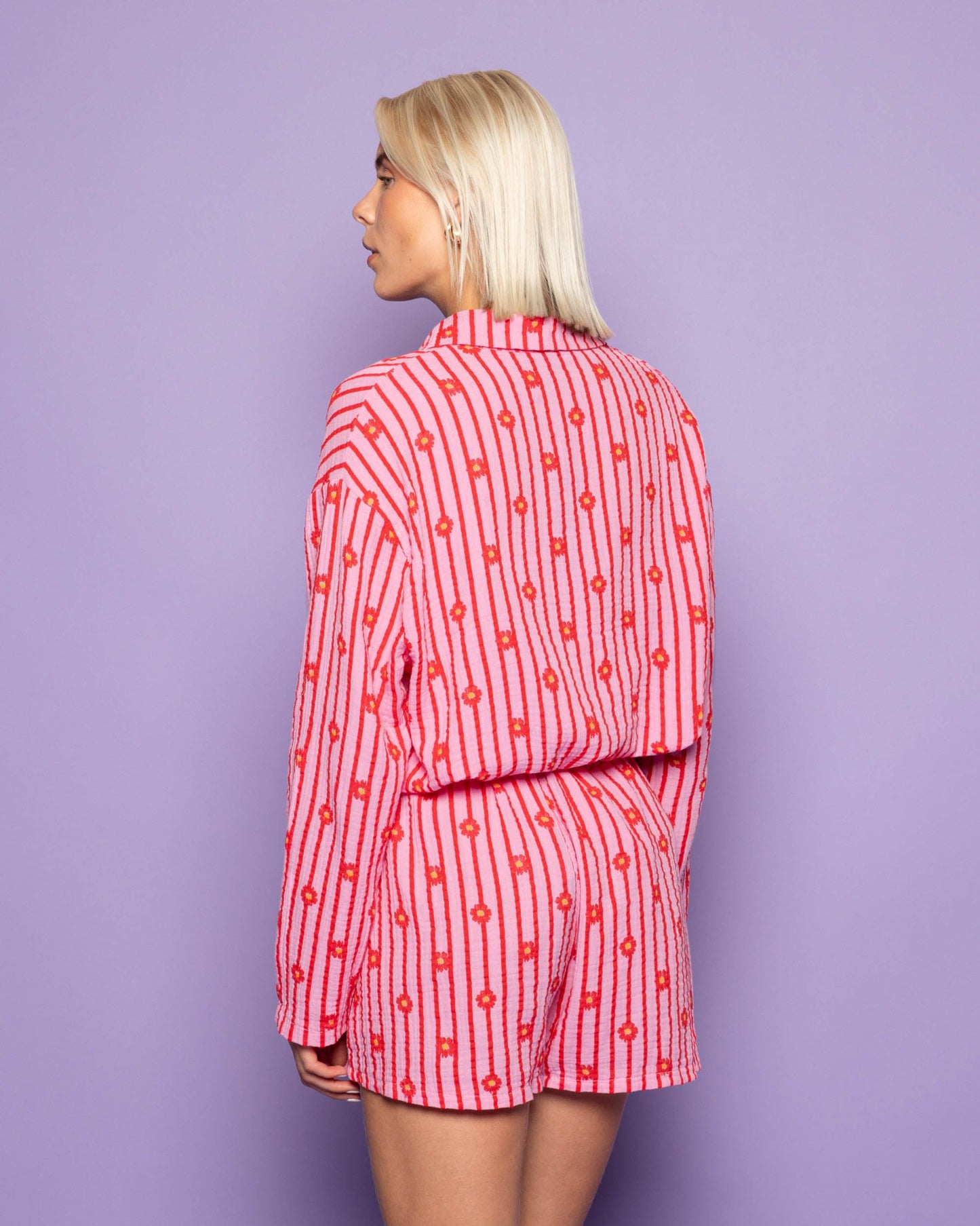 FLOWER STRIPE MOUSSELINE BLOUSE ROOD