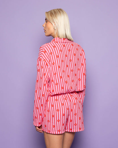 FLOWER STRIPE MOUSSELINE BLOUSE ROOD