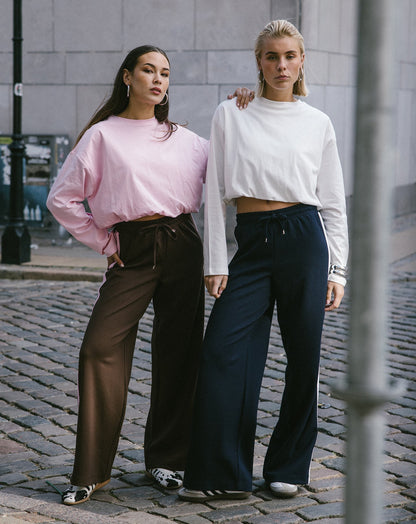 CROPPED BUBBLE HEM LONG SLEEVE TEE ROZE