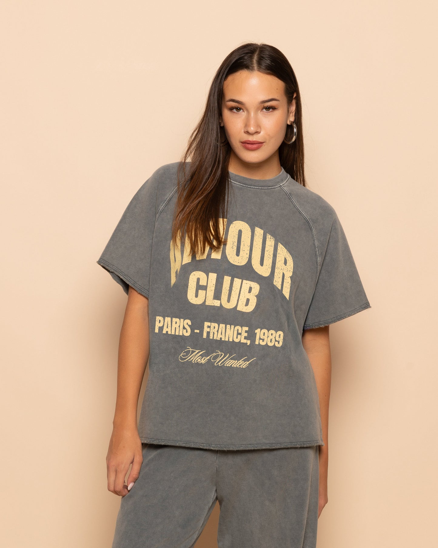 WIDE LEG SWEAT PANTS PETITE ACID GRIJS