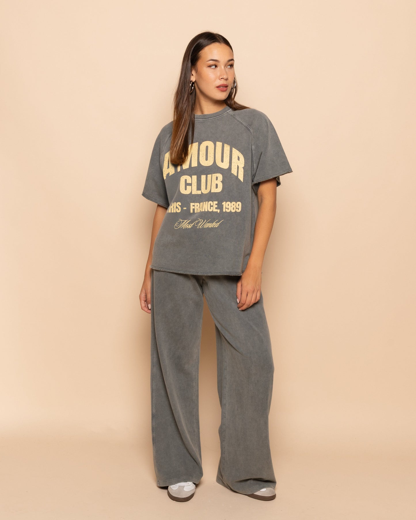 WIDE LEG SWEAT PANTS TALL ACID GRIJS