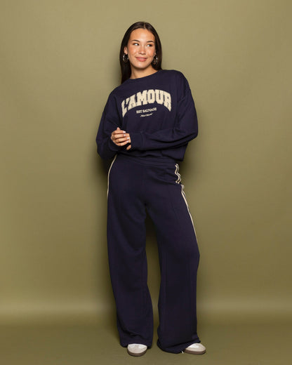 WIDE LEG TAPE SWEAT PANTS PETITE MARINEBLAUW