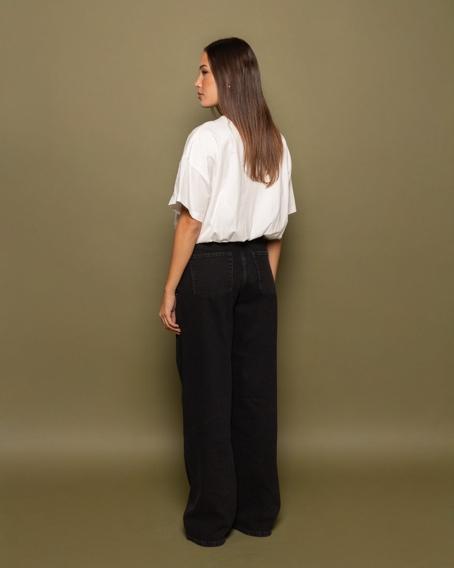 VICKY STUD WIDE LEG JEANS DONKERGRIJS