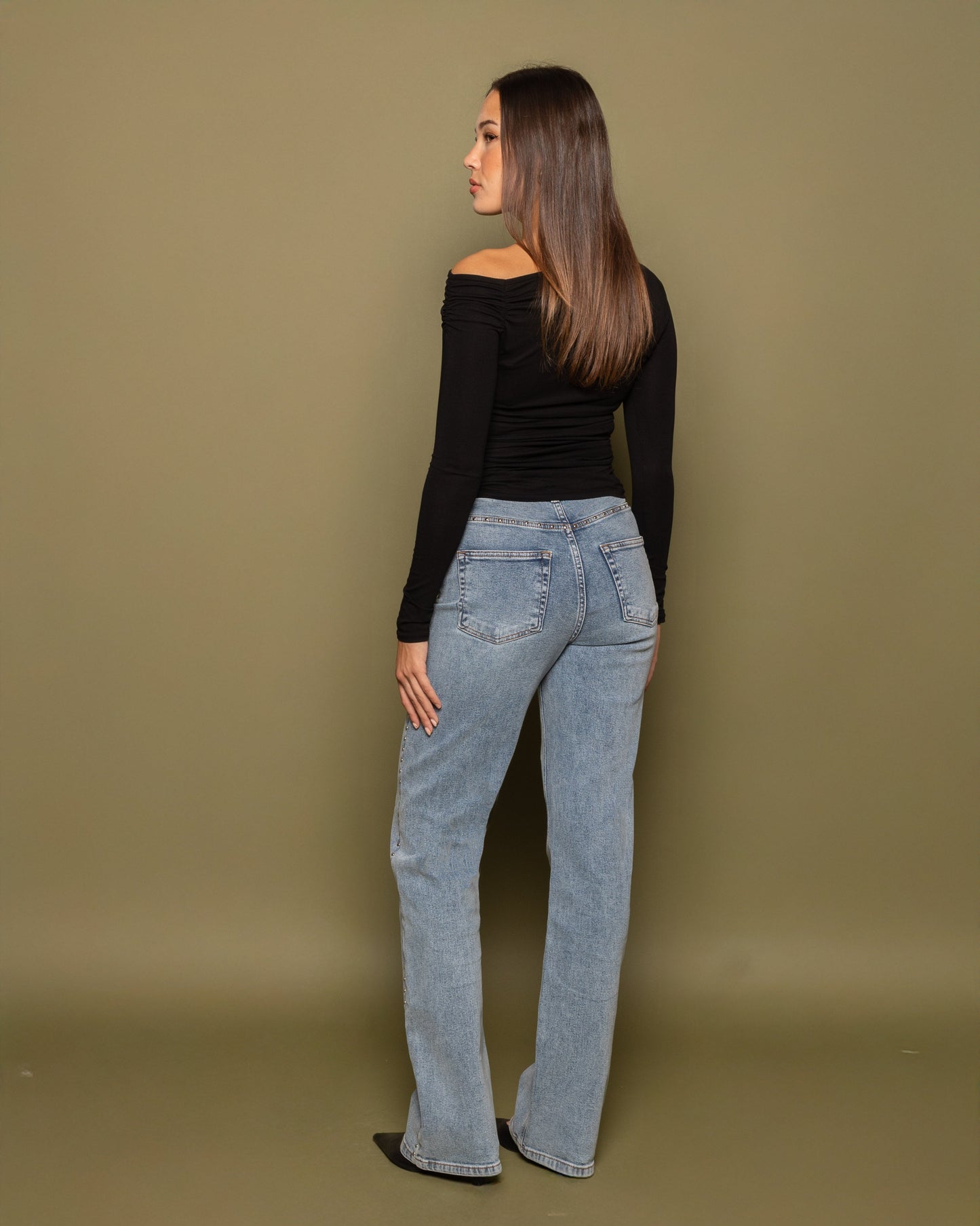 STUD BOOTCUT JEANS BLAUW