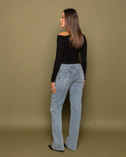 STUD BOOTCUT JEANS BLAUW