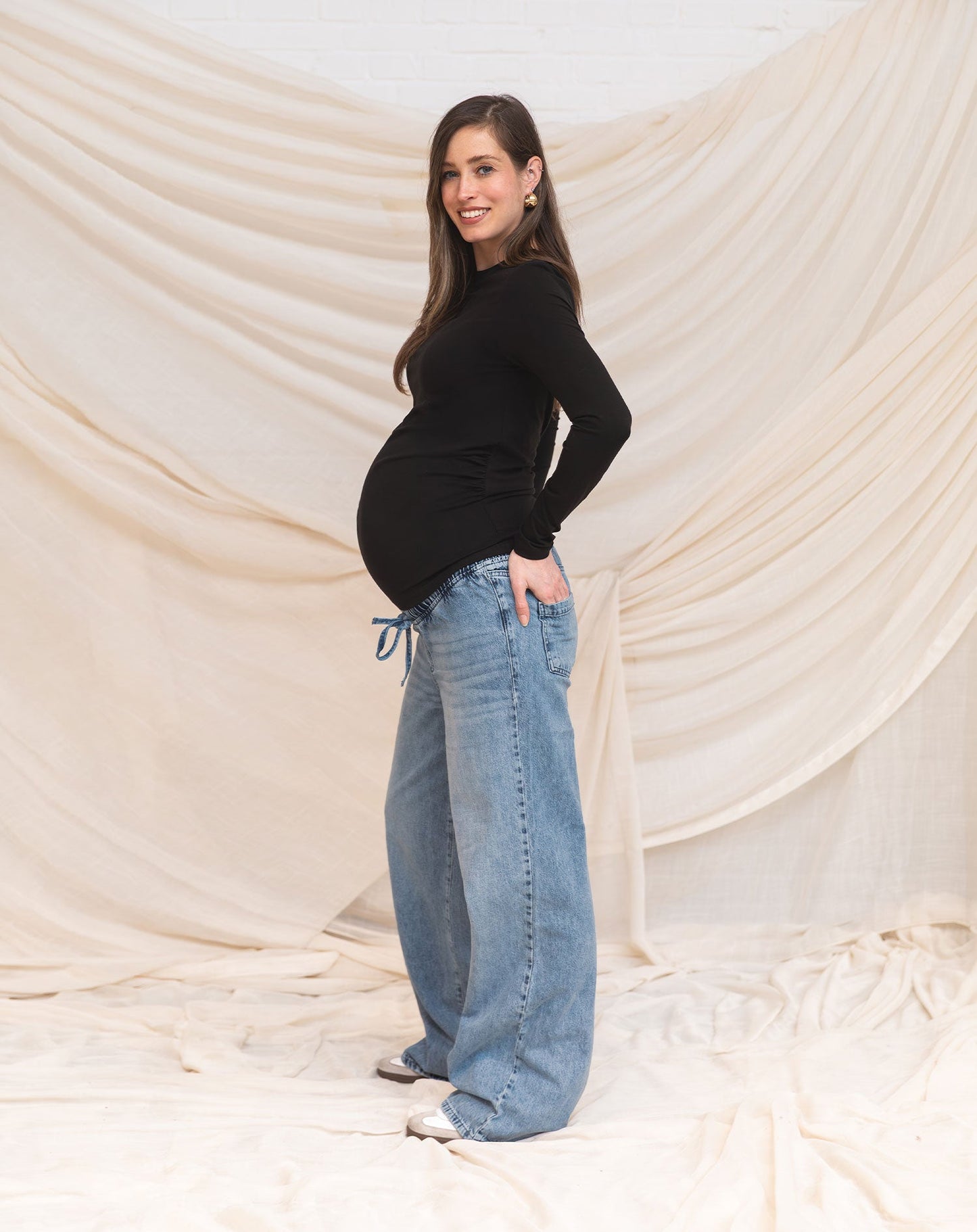 CORD WIDE LEG JEANS MATERNITY BLAUW