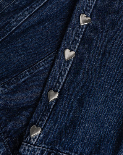 STUD HEART DENIM JACKET DONKERBLAUW