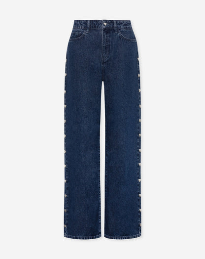 STUD HEART WIDE LEG JEANS DONKERBLAUW