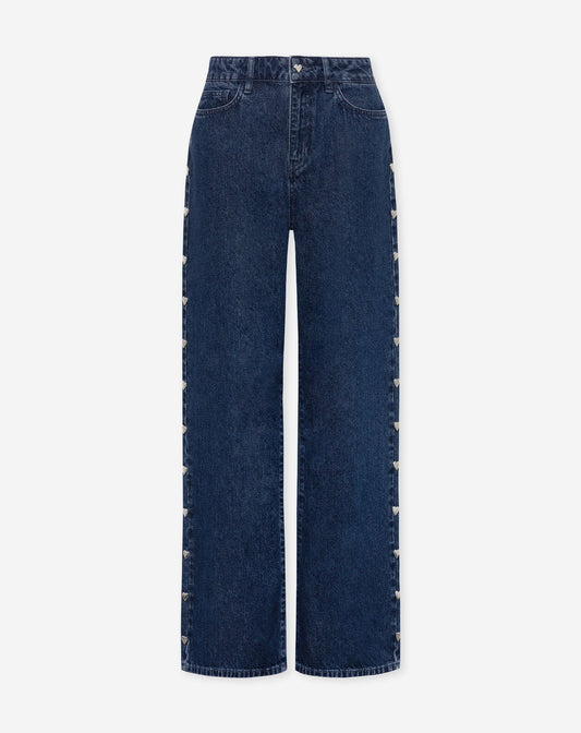 STUD HEART WIDE LEG JEANS DONKERBLAUW