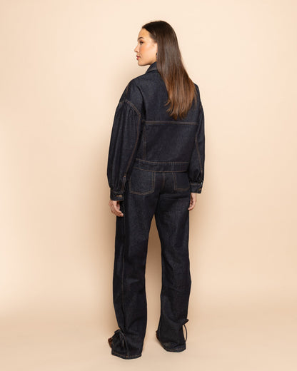 DENIM BALLOON JACKET DONKERBLAUW