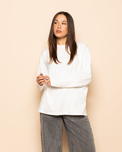 BASIC LONG SLEEVE OVERSIZED TEE CRÈME