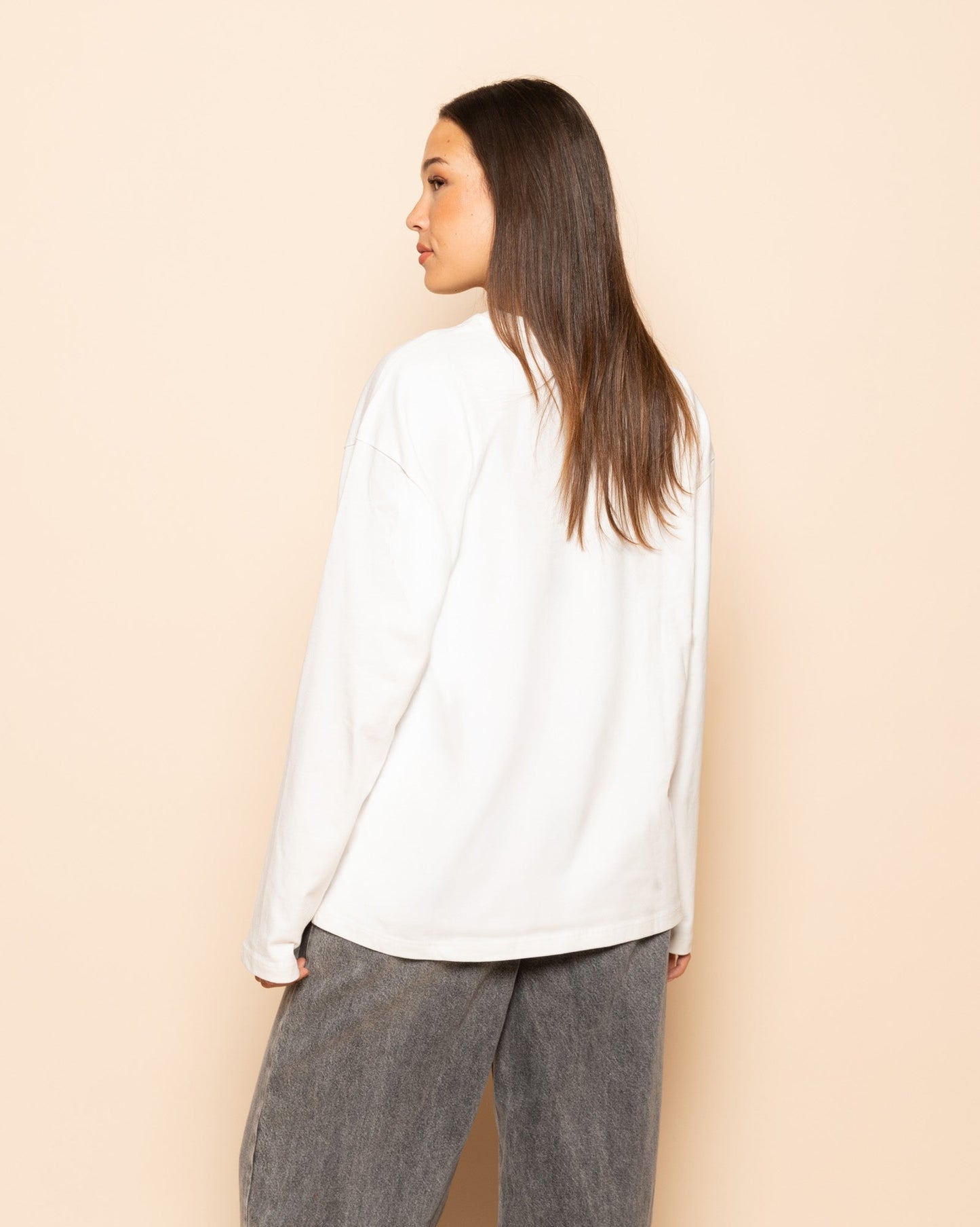 BASIC LONG SLEEVE OVERSIZED TEE CRÈME
