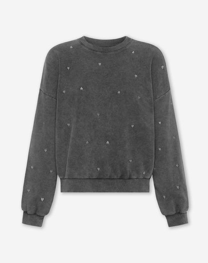 HEART EMBROIDERY SWEATER ACID GRIJS