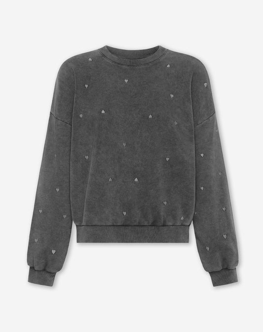 HEART EMBROIDERY SWEATER ACID GRIJS