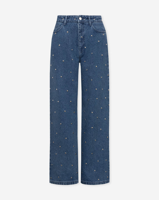 BIG STUD WIDE LEG JEANS BLAUW