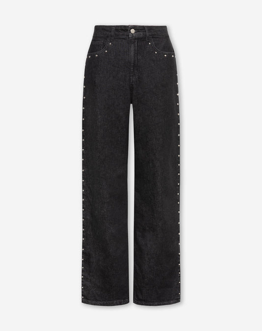 STUD COMFORT WIDE LEG JEANS DONKERGRIJS