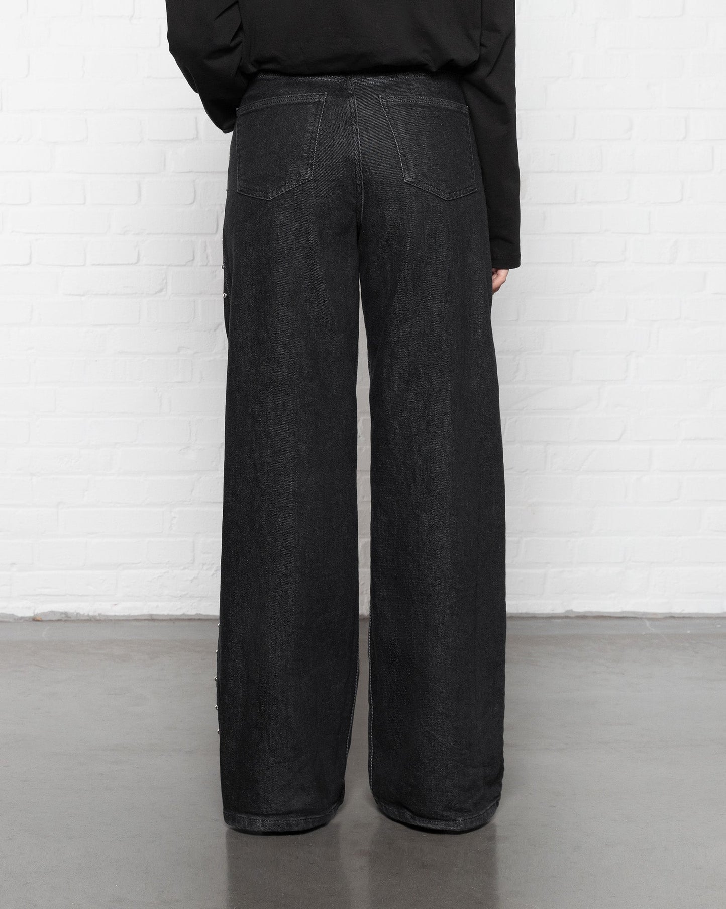 STUD COMFORT WIDE LEG JEANS DONKERGRIJS