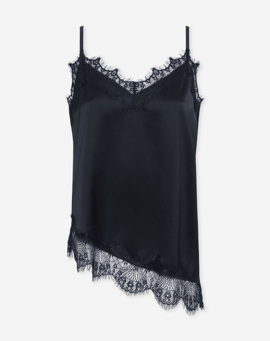 ASYMMETRIC SATIN LACE CAMI TOP MARINEBLAUW