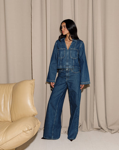 NORE WIDE LEG JEANS DONKERBLAUW