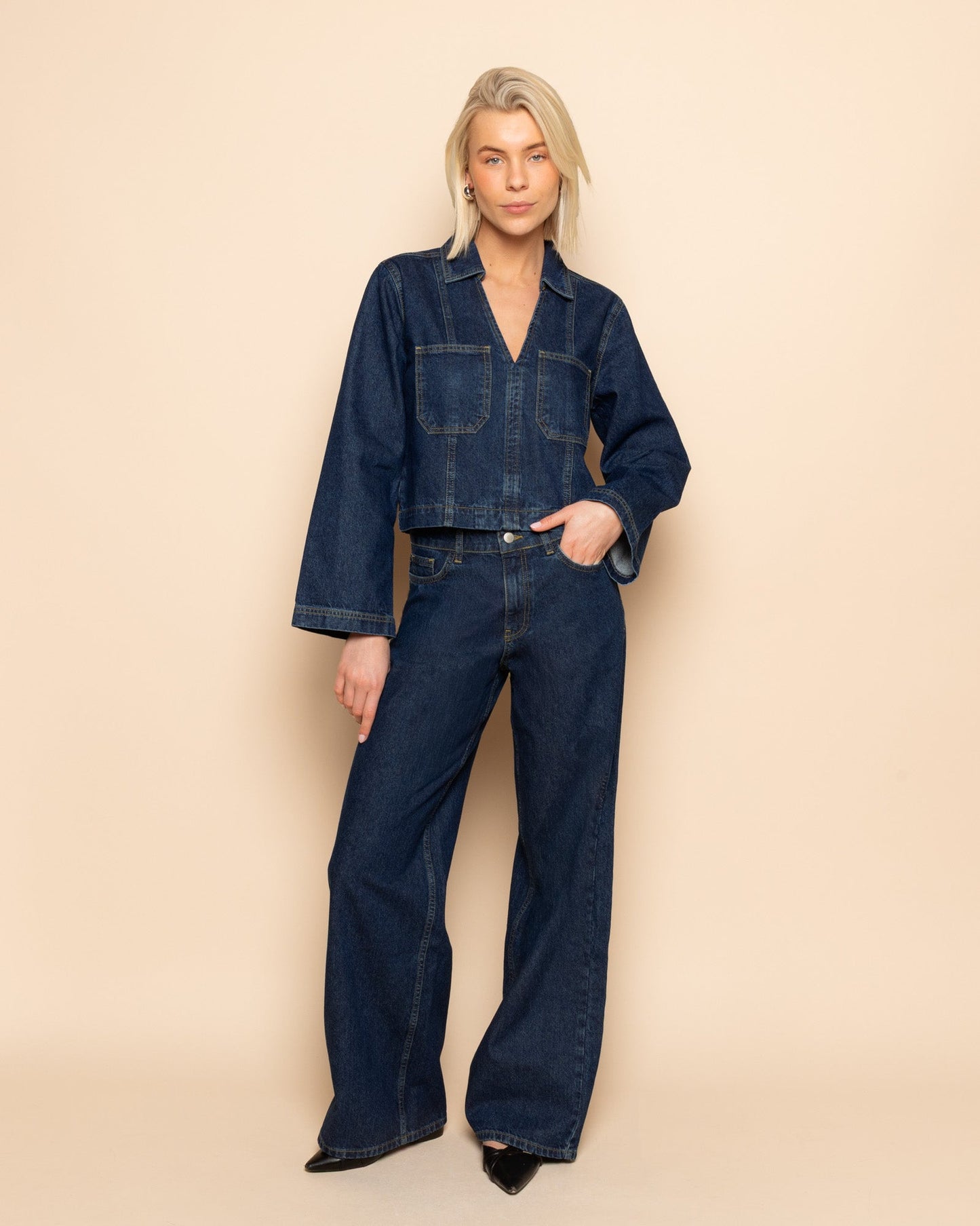 NORE WIDE LEG JEANS DONKERBLAUW