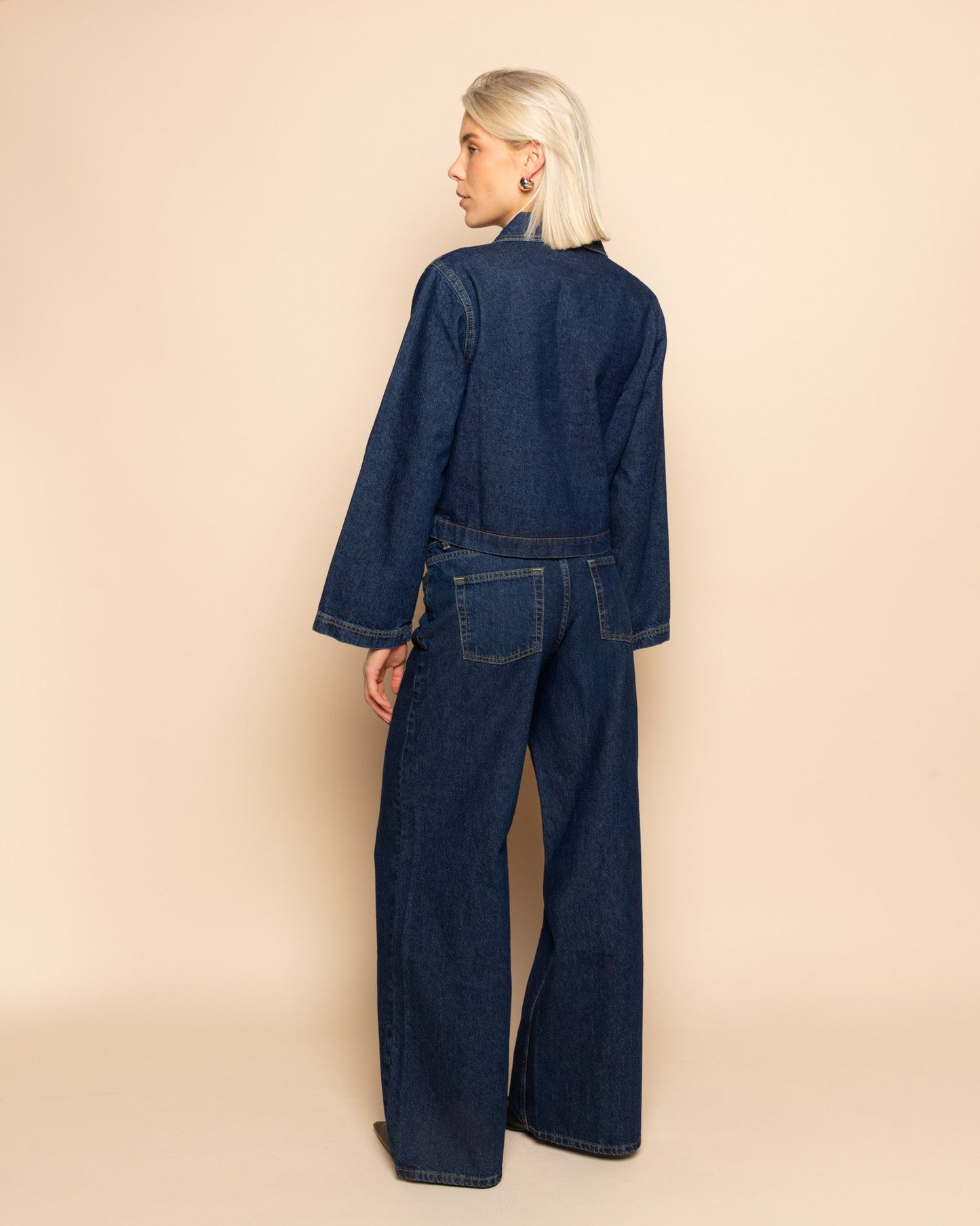 NORE WIDE LEG JEANS DONKERBLAUW