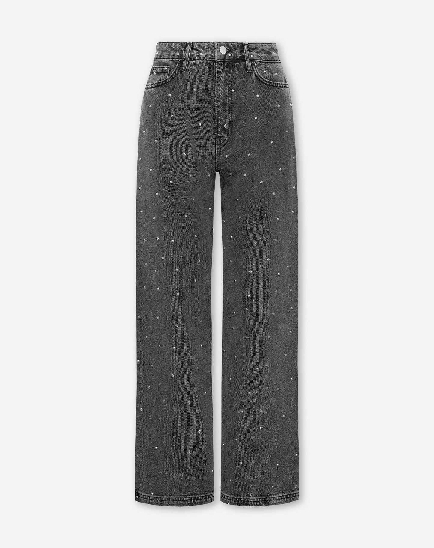 ALLOVER STUD WIDE LEG JEANS GRIJS