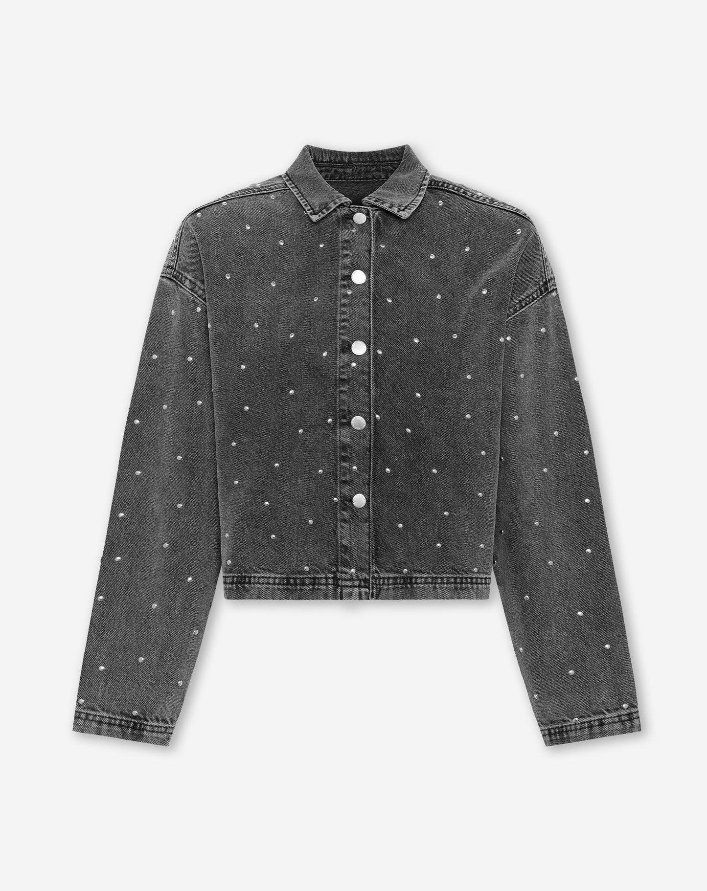 ALLOVER STUD DENIM JACKET GRIJS
